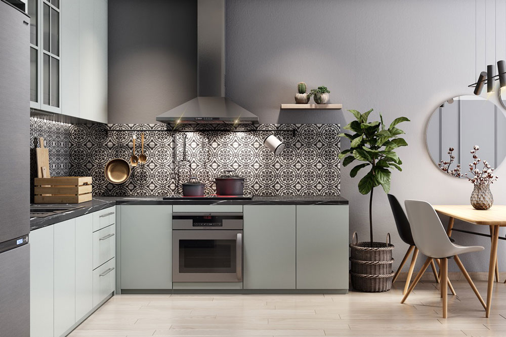 مدل کابینت برای آشپزخانه مستطیل: مدل L