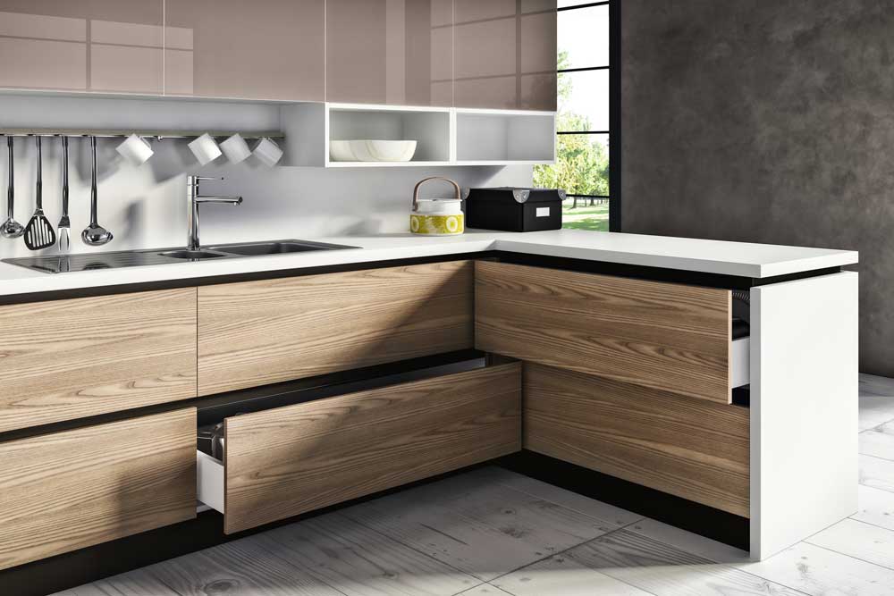 طرح های کابینت آشپزخانه mdf : دستگیره مخفی